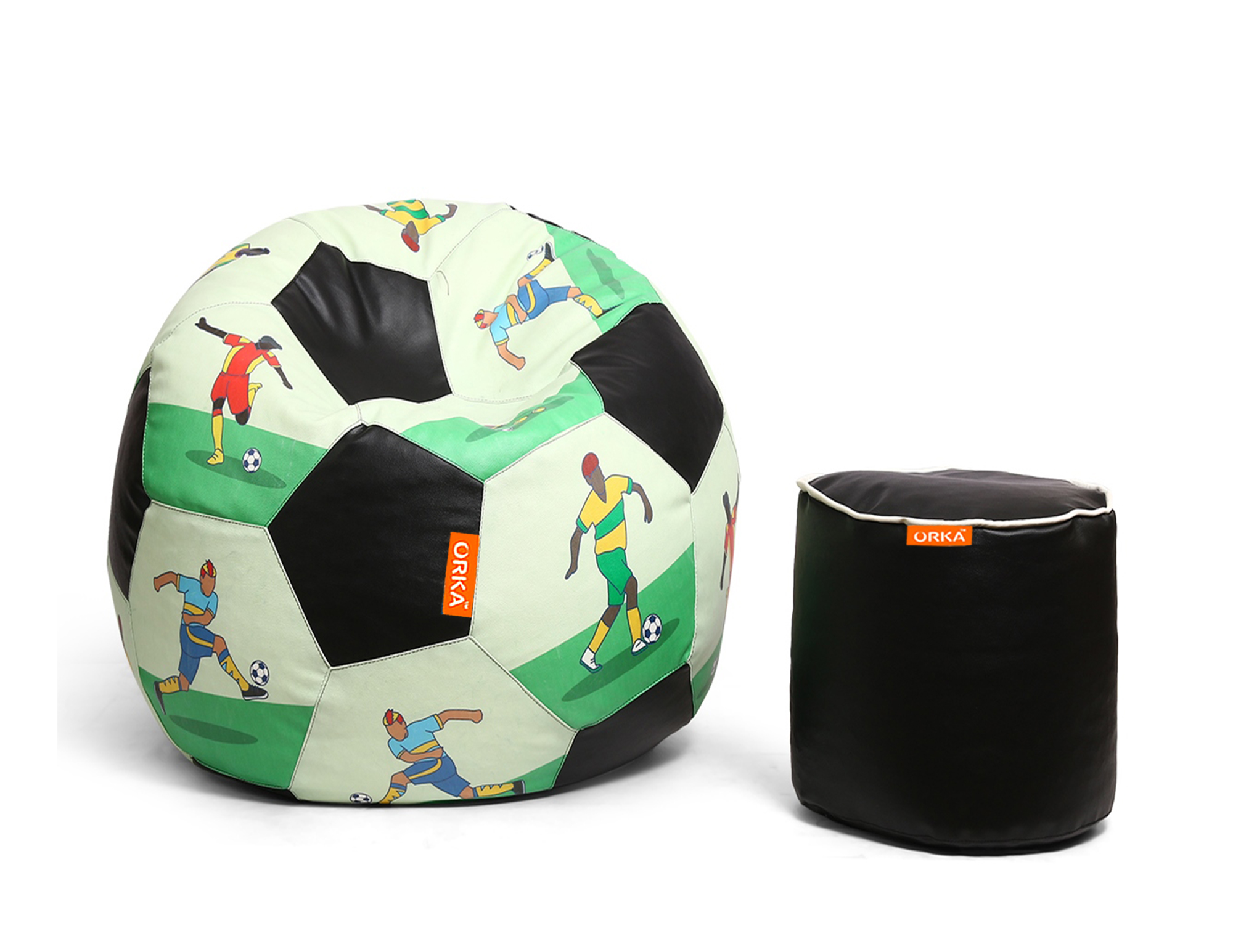 Orka Digital Printed XXL Foorball With Mathching Footstool Filled Bean Bag With Beans (FB53Multicolor)
